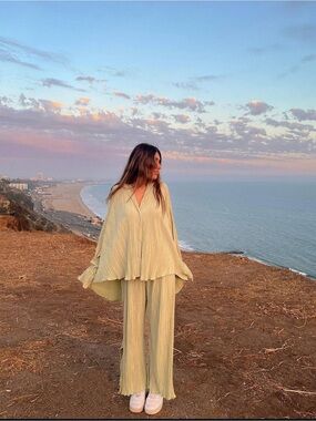 Light Sage Pleated Two-Piece Set
